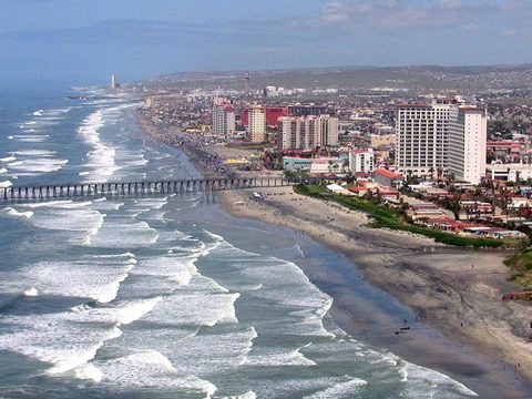 Aerial view of the Rosarito coastline and pier